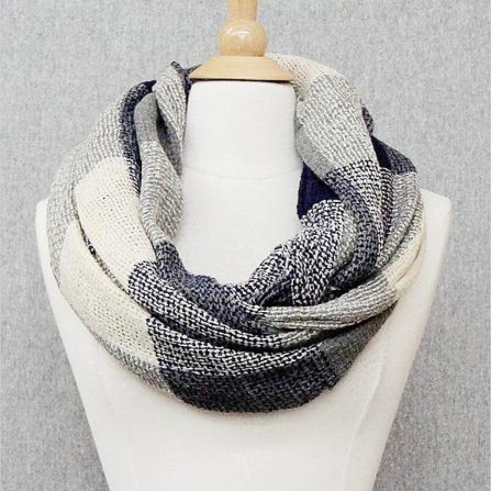 Navy Plaid Infinity Scarf {NWT}